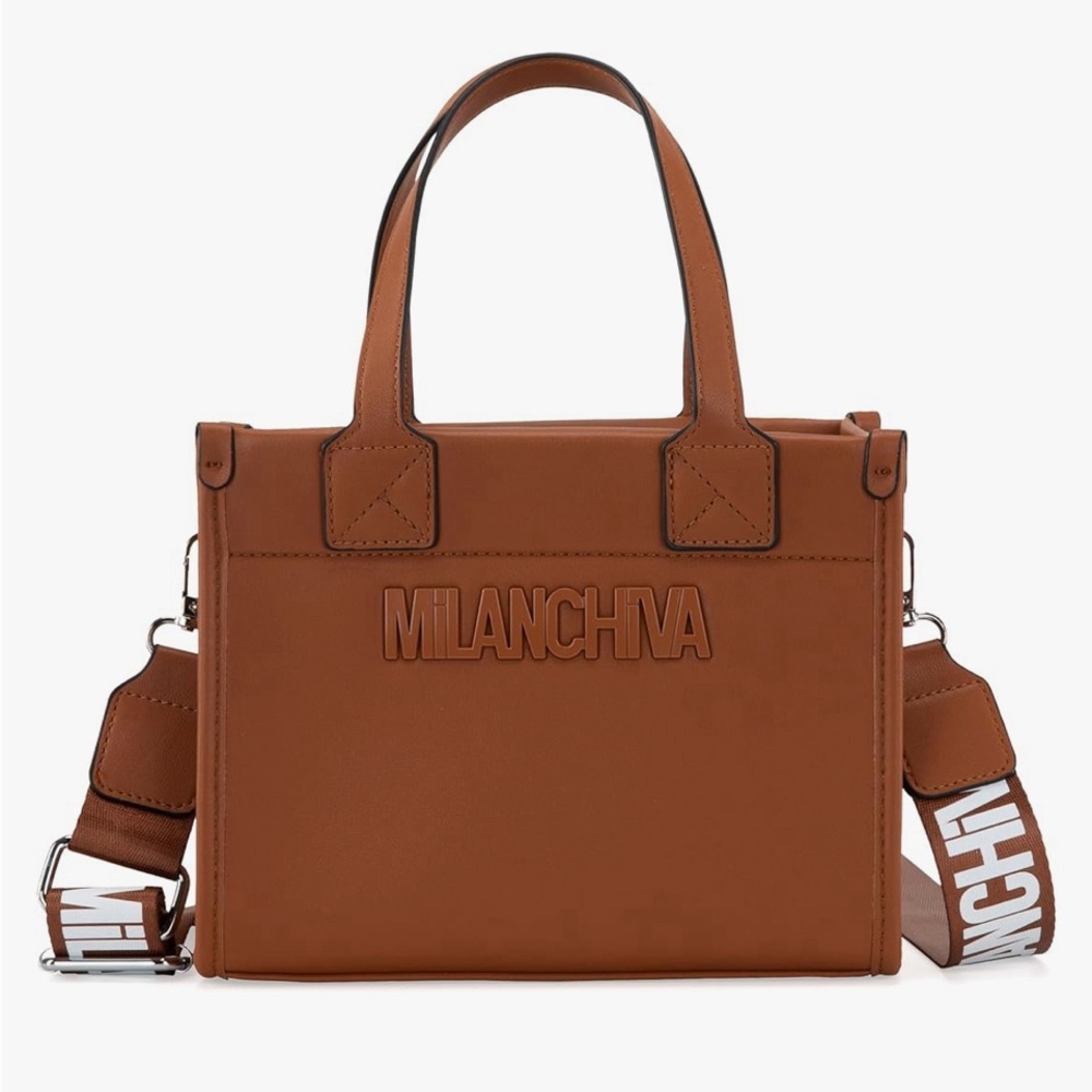 Brown Milan Chiva Quilted Tote Bag Top Handle Handbag with Coin Pouch